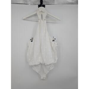 NWT Lulus Poised Option White Clip Dot Halter Bodysuit Women's M